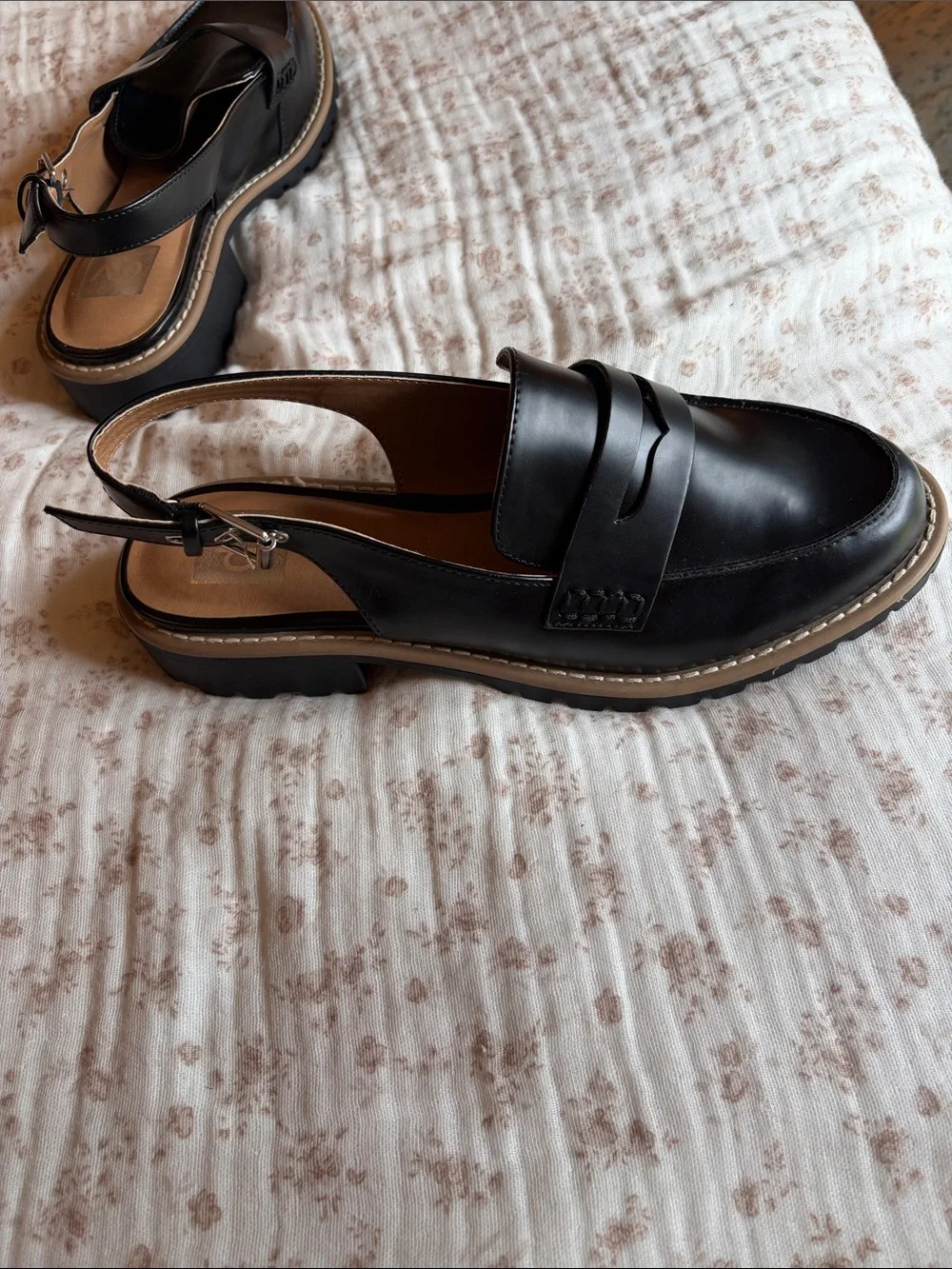Dolce Vita Black Leather Slingback Lug Sole Sandals